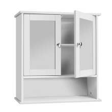 Bathroom Cabinet Wall-Mounted Storage Cabinet Modern Toilet Cupboard Storage Unit with Double Mirror Doors Adjustable Shelf MDF White