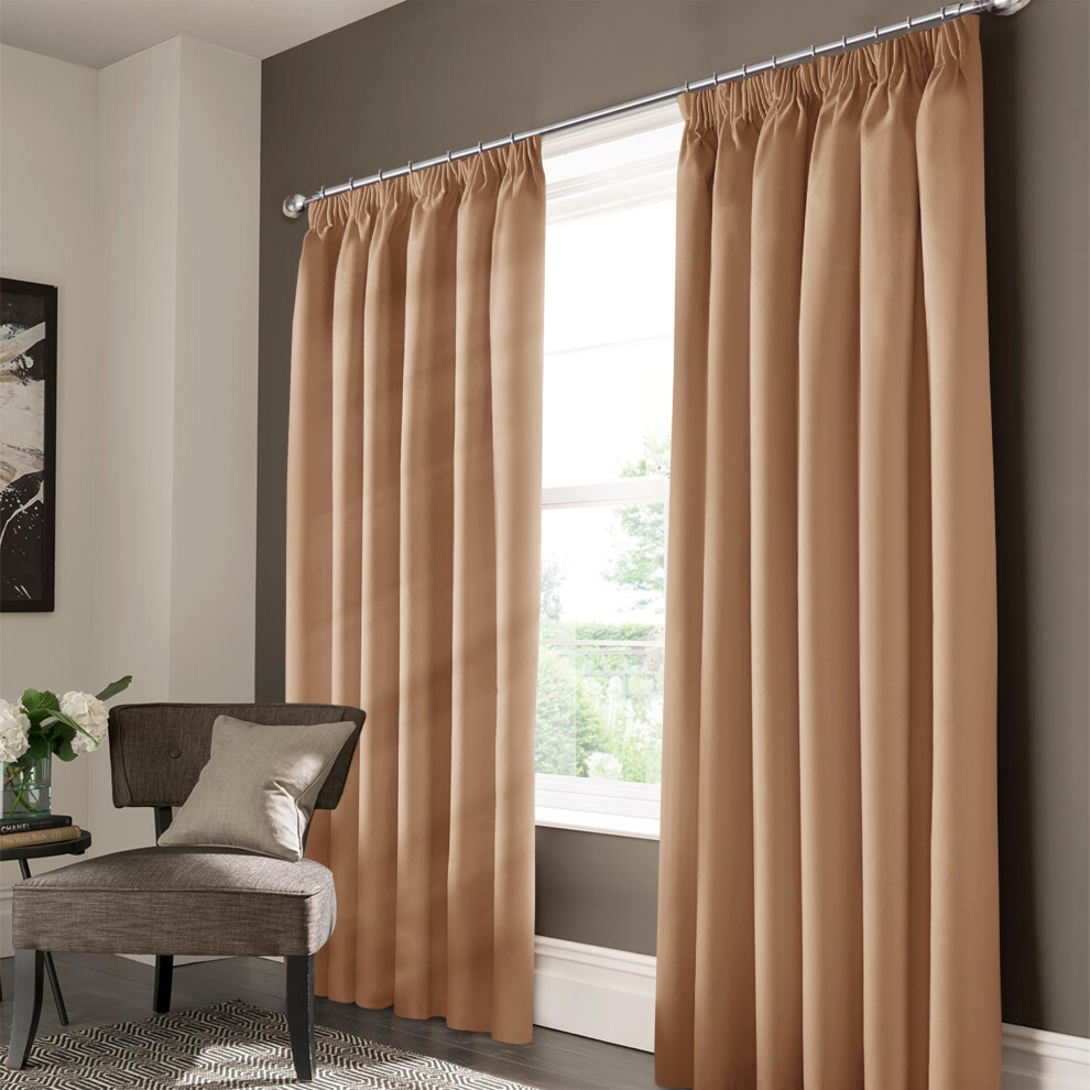 (BEIGE, 66 x 72) Living Room Curtains Pencil Pleat Ready Made Drape-image-OPC-P8TBPJS-NEW