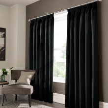 (BLACK, 66 x 90) Living Room Curtains Pencil Pleat Ready Made Drape