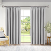 (SILVER, 66 x 90) Living Room Curtains Pencil Pleat Ready Made Drape