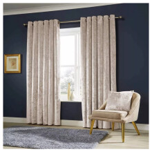 (BEIGE, 66 x 54) Soft Velvet Curtains Eyelet Ring Top Ready Made UK