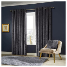 (DARK GREY, 66 x 84 DOOR CURTAIN) Soft Velvet Curtains Eyelet Ring Top Ready Made UK