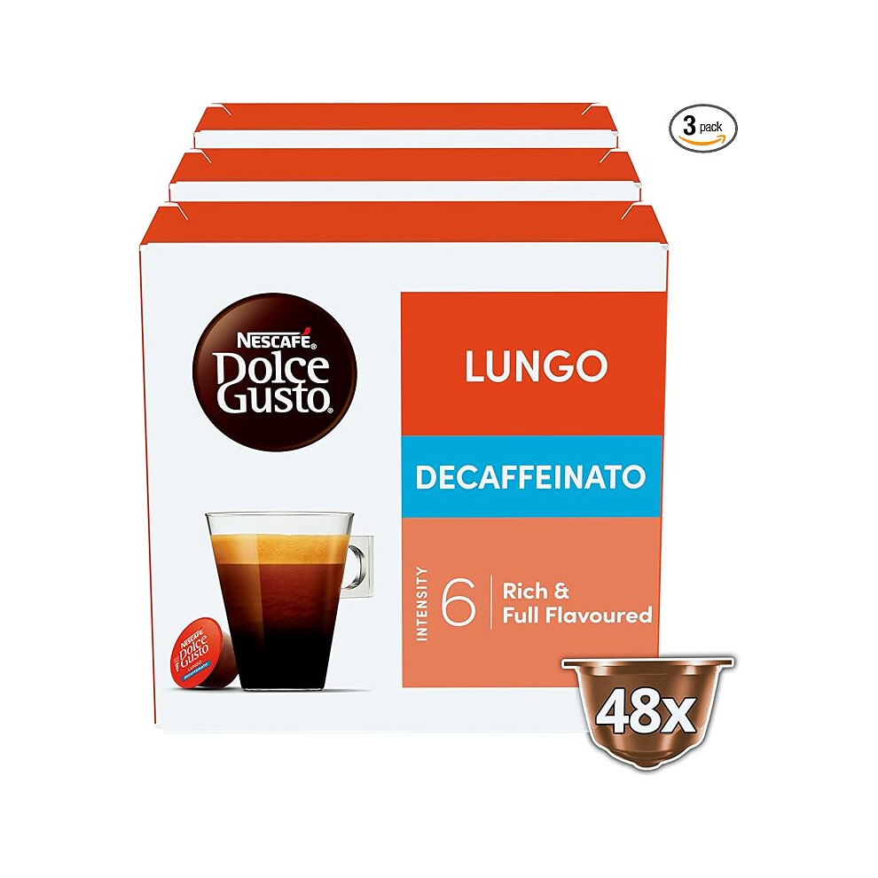 NESCAFÃ Dolce Gusto Lungo Decaf Coffee Pods - total of 48 Coffee Capsules - Decaffeinated Coffee (3 Packs)