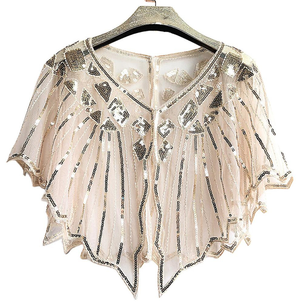 1920s Style Women Flapper Costume Shawl Wraps Sequin Beaded Evening Cape Bridal Shawl Bolero 20s Flapper Cover Up