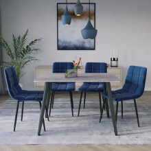 (Armani Grey + 4 Blue Velvet Chairs) 120cm Modern Dining Table & Velvet Chairs Set