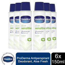 Vaseline 24H Protection ProDerma Anti-Perspirant, Aloe Fresh, 6 Pack