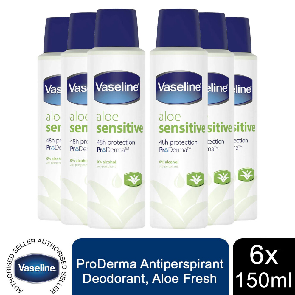 Vaseline 24H Protection ProDerma Anti-Perspirant, Aloe Fresh, 6 Pack
