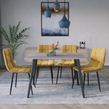 (Armani Grey + 4 Yellow Velvet Chairs) 120cm Modern Dining Table & Velvet Chairs Set