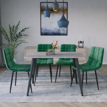 (Armani Grey + 4 Green Velvet Chairs) 120cm Modern Dining Table & Velvet Chairs Set