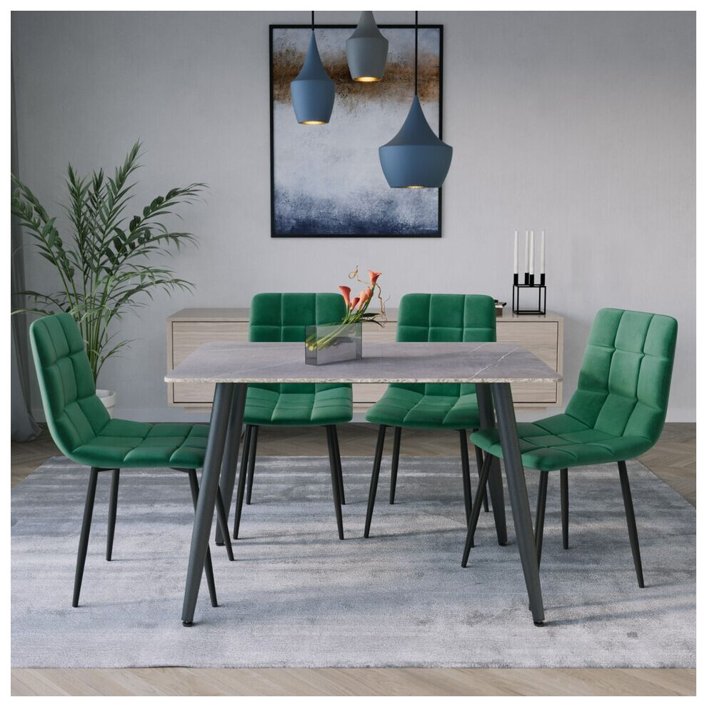 Urbn Living (Armani Grey + 4 Green Velvet Chairs) 120Cm Modern Dining Table & Velvet Chairs Set Green,Grey