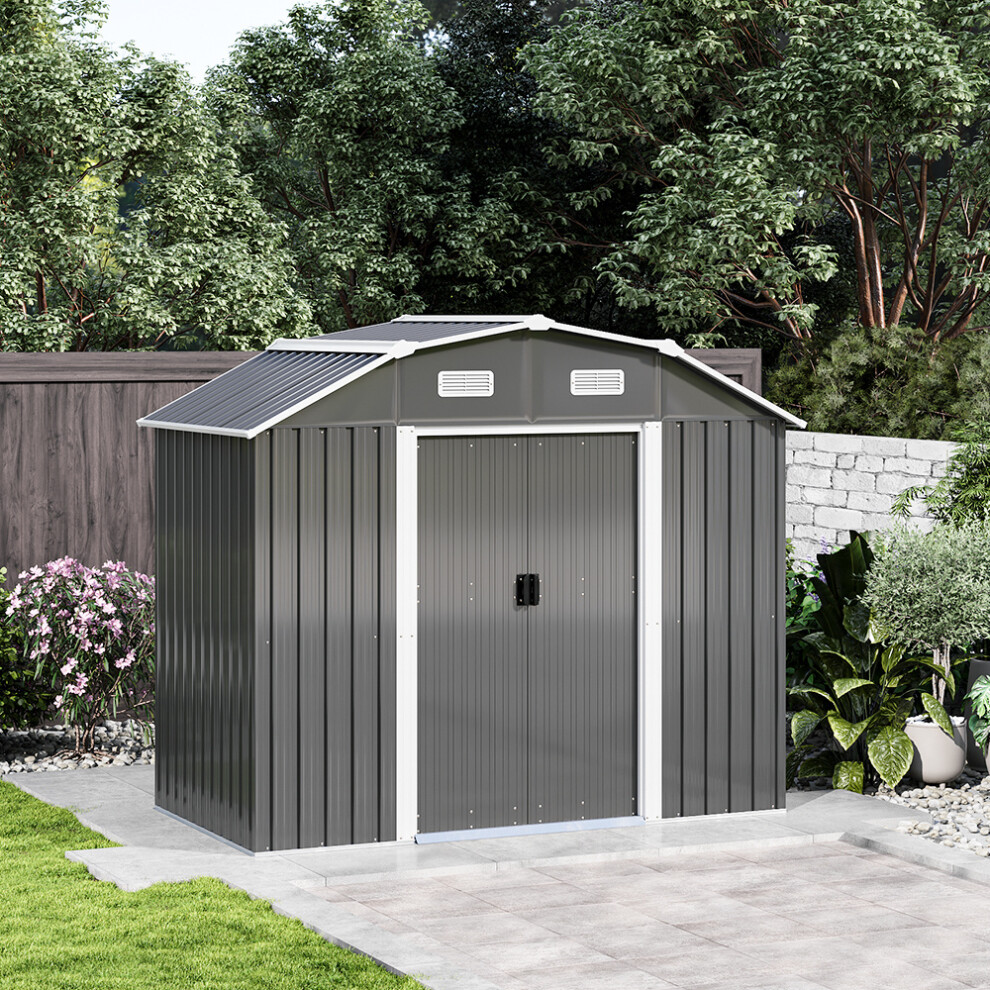 Large Grey Galvanized Steel Acrylic Storage Shed Slope Roof Double Door