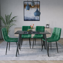 (Crimea Shinny + 4 Green Velvet Chairs) 120cm Modern Dining Table & Velvet Chairs Set