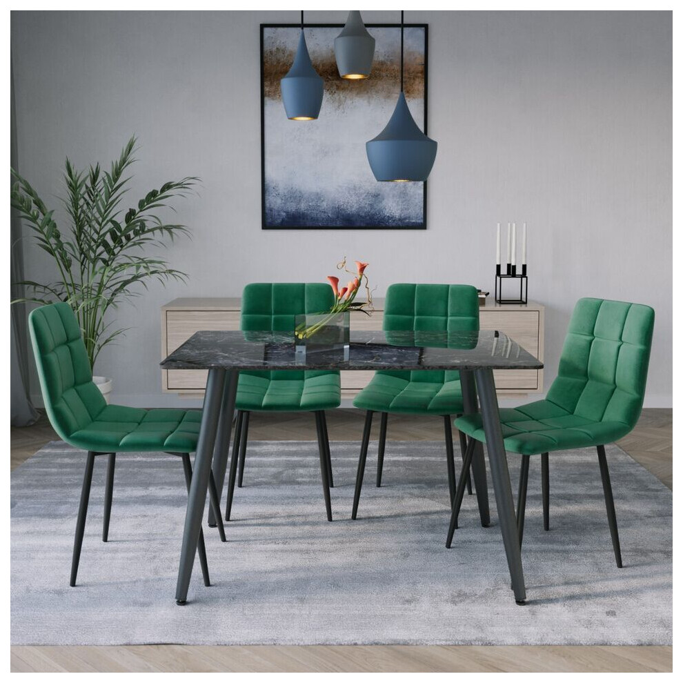 Urbn Living (Crimea Shinny + 4 Velvet Chairs) 120Cm Modern Dining Table & Velvet Chairs Set Green