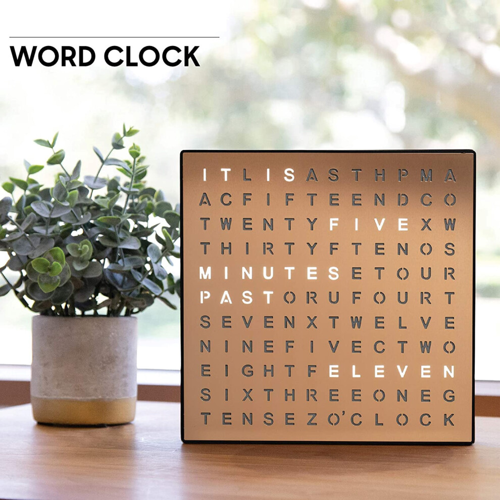 Electronic Led Light Up Word Clock Wall Hanging Bedside Copper Black