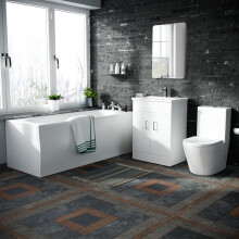 Basin Vanity Unit & Close-Coupled WC with Straight Edge Bath Suite - White Ceramic, Soft-Close Doors & Dual-Flush