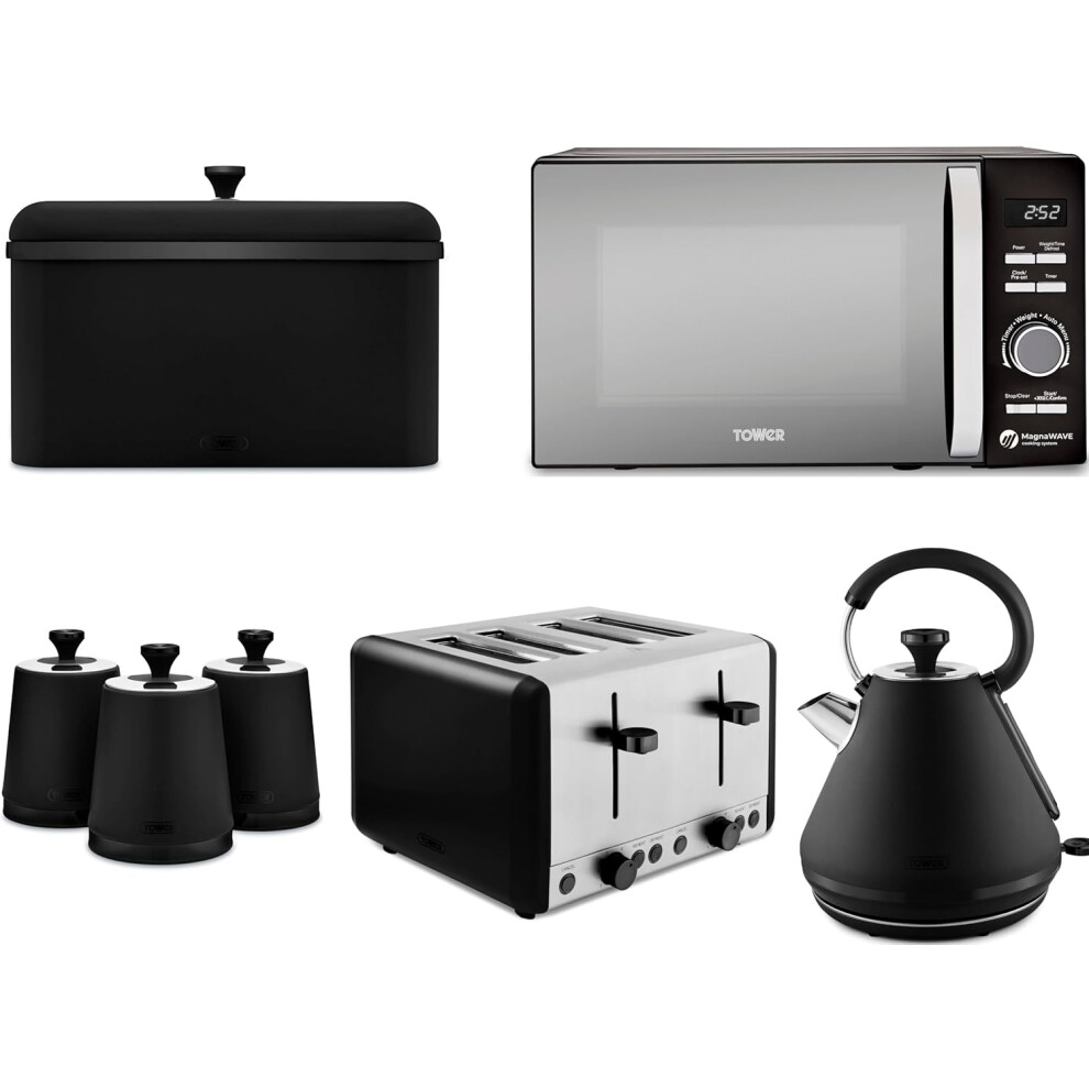 Tower Sera Black Kettle Toaster Microwave Breadbin & Canisters Kitchen