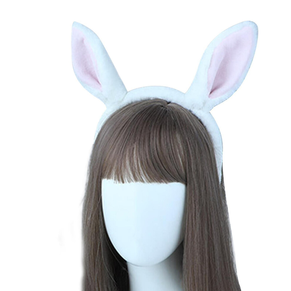 (White pink) Horse Ear Headband Hand-made Simulation Animal Furry Ears Lolita Headwear
