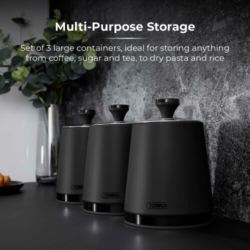 Tower Tower Sera Black Kettle 4 Slice Toaster Breadbin Canisters Set 2