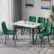 (White Matt + 4 Green Velvet Chairs) 120cm Modern Dining Table & Velvet Chairs Set