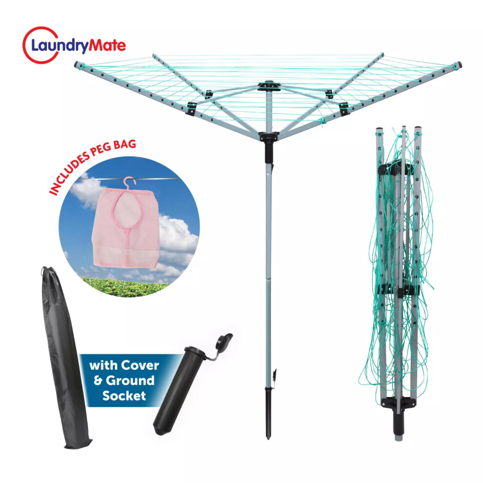 Rotary Washing Line Clothes Airer Dryer Laundry 4 Arm Folding Heavy Duty 45m