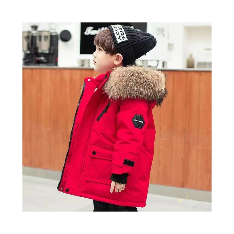 (Red, 6-7Years) Kids Boys Coat Hooded Parka Jacket Outwear Thick