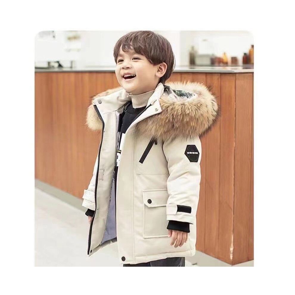 (White, 9-10Years) Kids Boys Coat Hooded Parka Jacket Outwear Thick