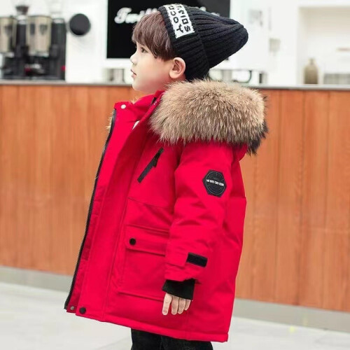 (Red, 7-8Years) Kids Boys Coat Hooded Parka Jacket Outwear Thick