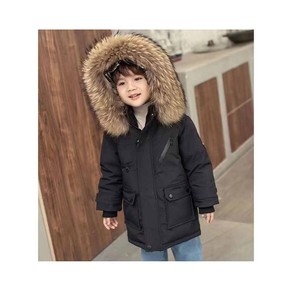 (Black, 7-8Years) Kids Boys Coat Hooded Parka Jacket Outwear Thick