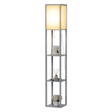 (Grey) 3-Tier LED Floor Lamp Wooden Shelf with Storage