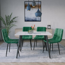 (Gloss White + 4 Green Velvet Chairs) 120cm Modern Dining Table & Velvet Chairs Set