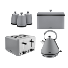 Tower Sera Grey Pyramid Kettle 4 Slice Toaster Breadbin & Canisters