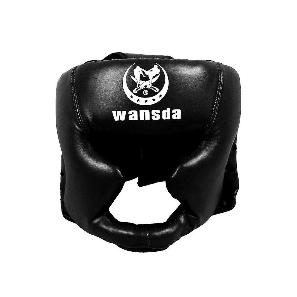 (Black) Headgear Head Guard Training Kick Boxing Protector Sparring Gear Face Helmet
