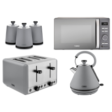 Tower Sera Grey Kettle 4 Slice Toaster Canisters Microwave Kitchen Set