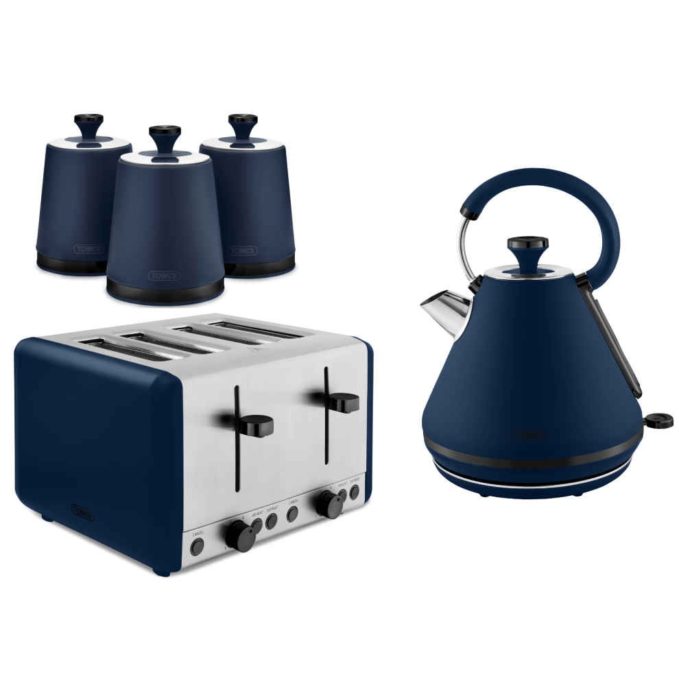 Tower Sera Midnight Blue Kettle 4 Slice Toaster & Canisters