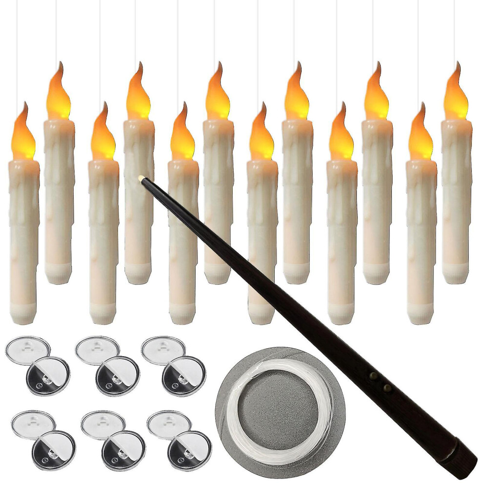 New Bebetter Floating Candles With Wand Remote Control, 12 Pack Led Flameless Flickering Stick Candles Battery Operatedfloating Candles For Halloween White