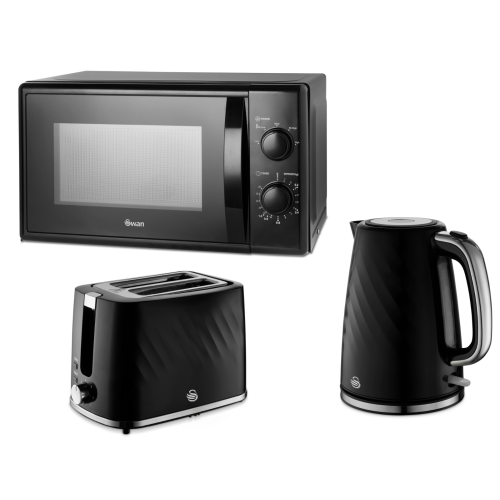 Swan Swan Windsor Black Kettle 2 Slice Toaster & Microwave Matching Set