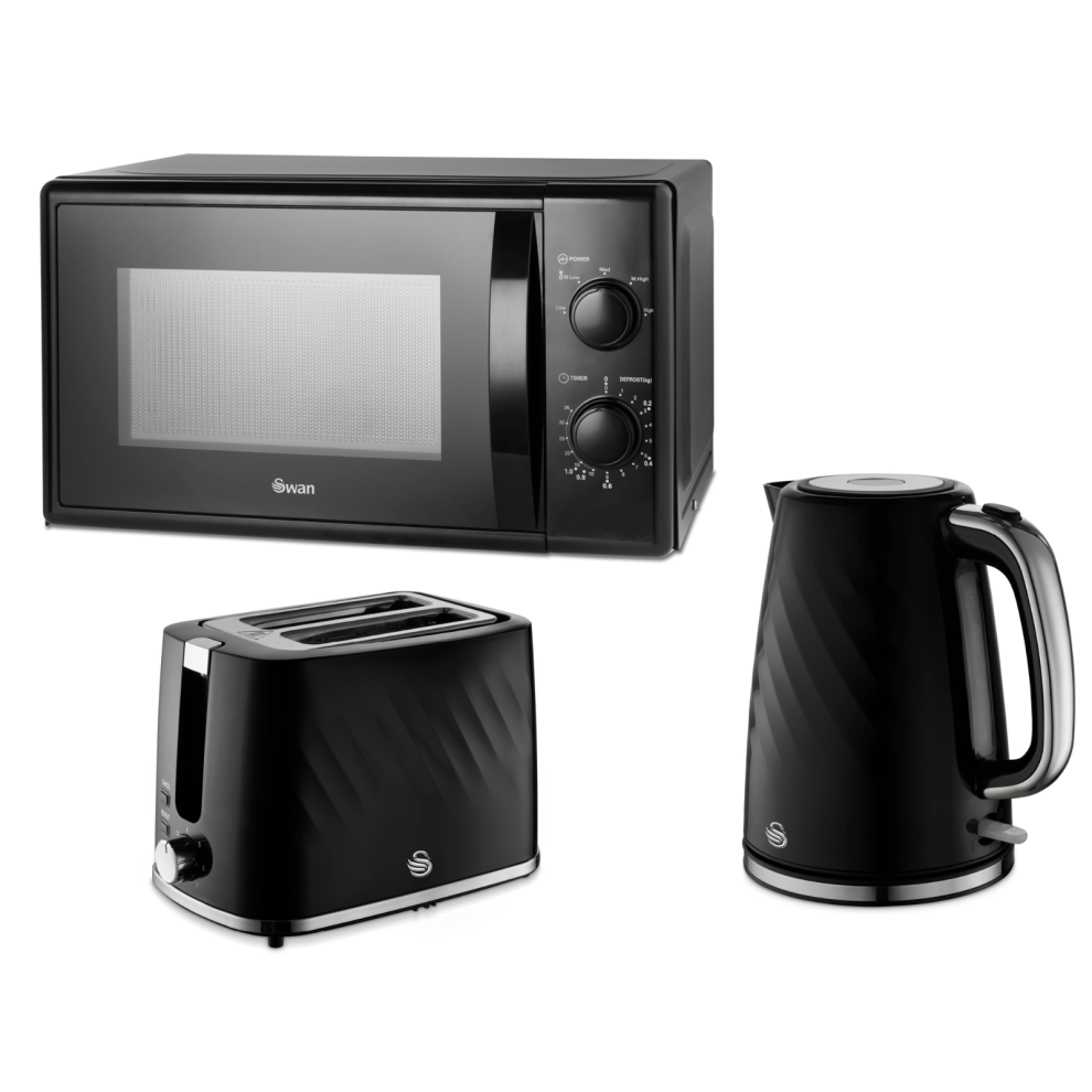 Swan Windsor Black Kettle 2 Slice Toaster & Microwave Matching Set