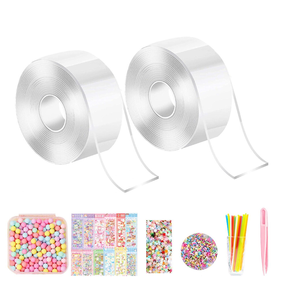 1 Set Nano Tape Bubbles With Color Faux Pearls Entertainment Multiple Play Methods Tweezers Straws Intellectual Development Pet Nano Glue Kneading Toy
