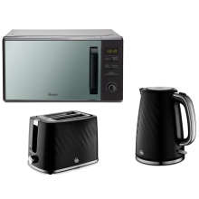 Swan Windsor Black Kettle 2 Slice Toaster & Digital Microwave Set