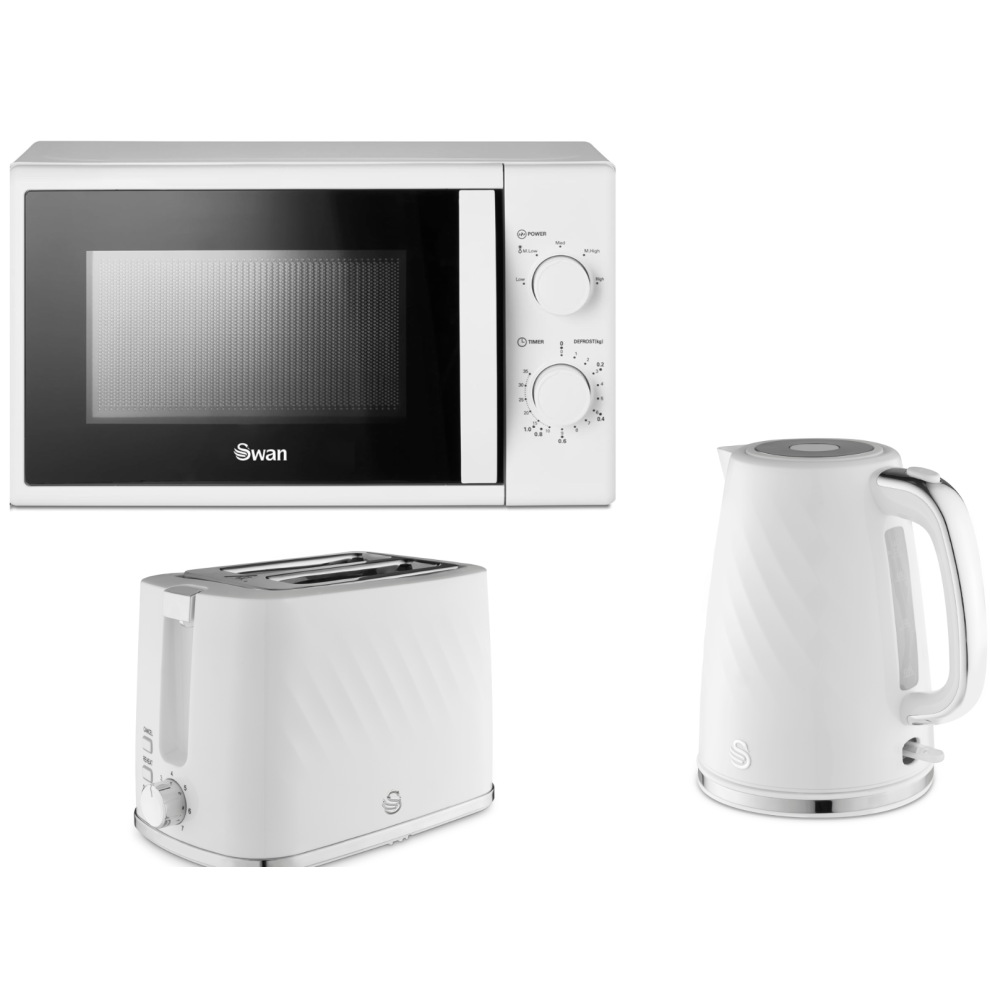 Swan Windsor White Kettle 2 Slice Toaster & 700W Manual Microwave Set