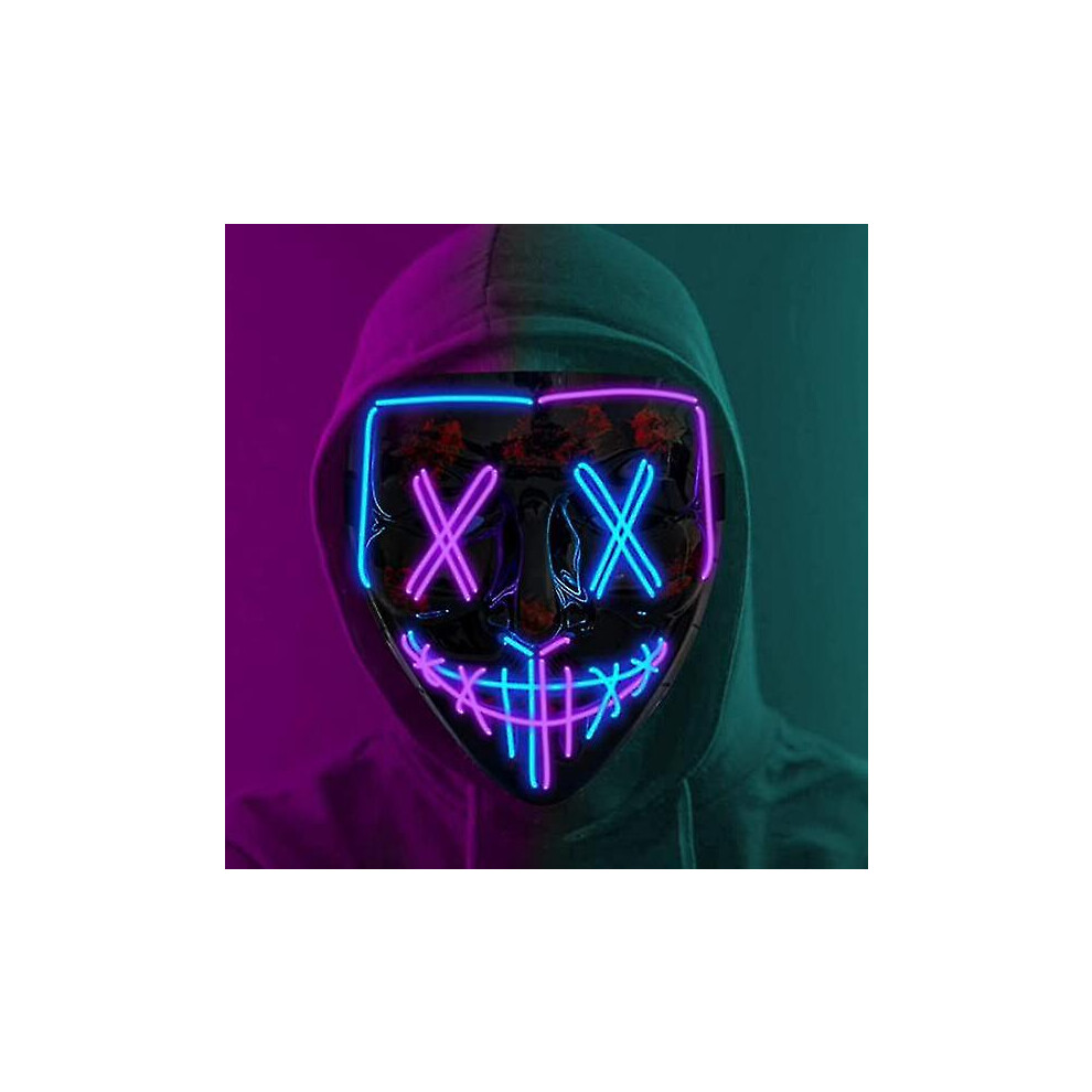 (Blue Purple) Led Purge Mask Light Up Scary Mask For Cosplay Costume Blue,Purple