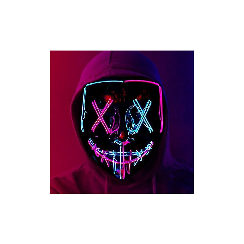 (Blue Pink) Led Purge Mask Light Up Scary Mask For Cosplay Costume Blue,Pink