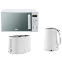Swan Windsor White Kettle 2 Slice Toaster & 800W Digital Microwave Set