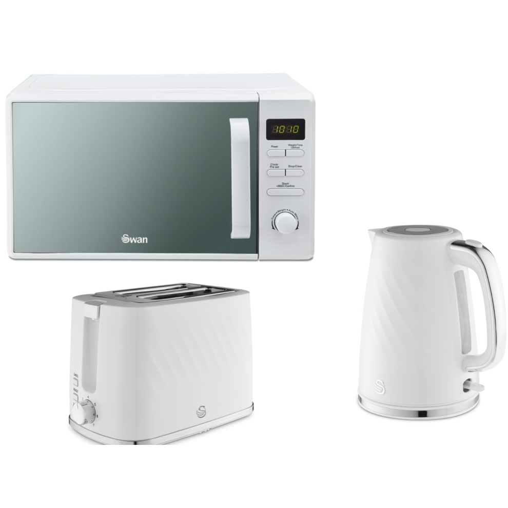 Swan Windsor White Kettle 2 Slice Toaster & 800W Digital Microwave Set