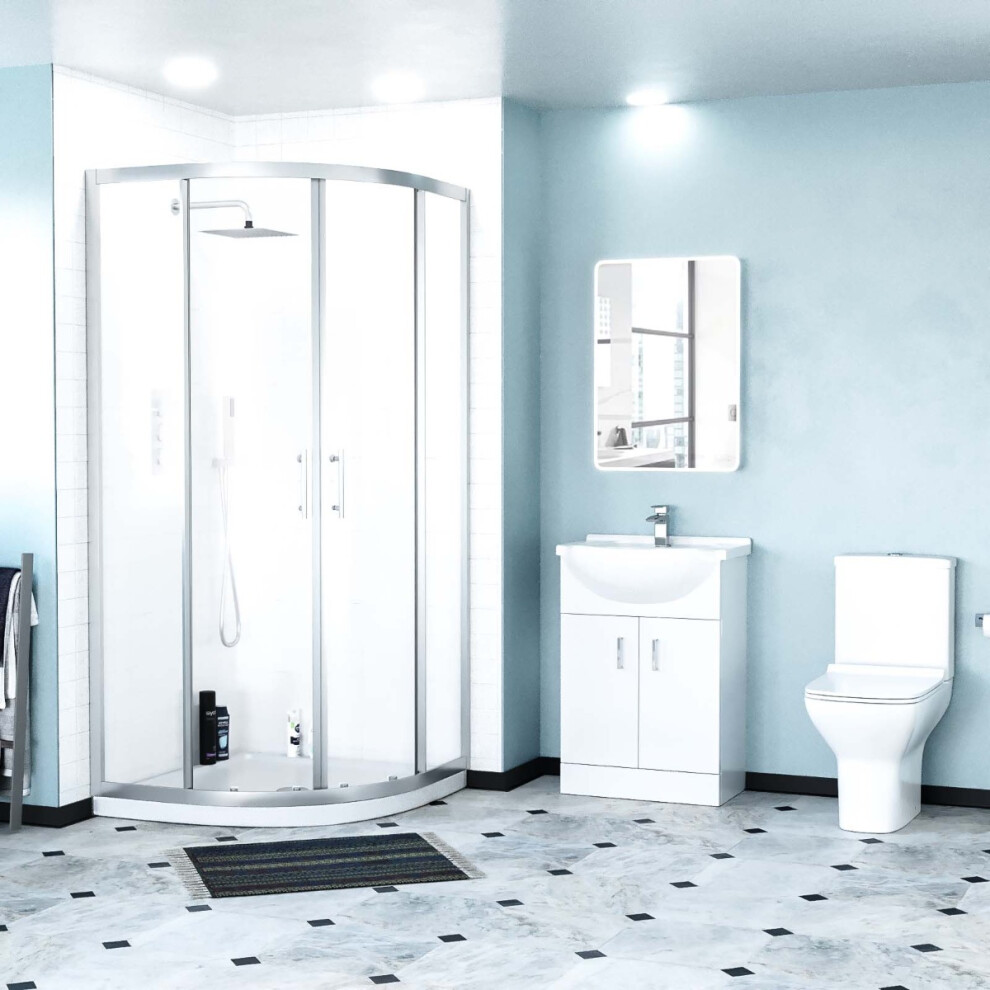 Nes Home Warton Rimless Toilet, Flat Pack Vanity Unit & 900Mm Quadrant Shower Enclosure