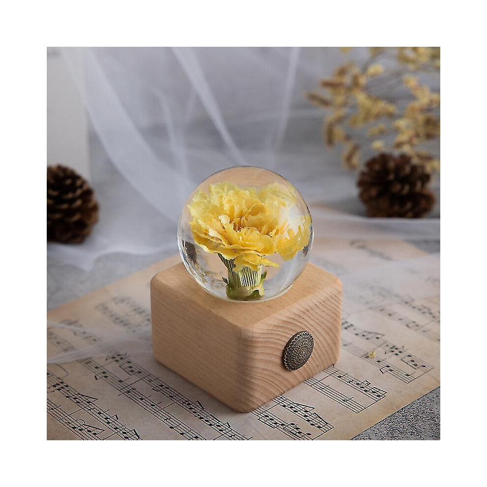 ( Carnation) Dandelion Flower Crystal Glass Resin Lens Ball With Bracket Mother Gift Christmas Gift For Guests, Girlfriends And Children Yellow