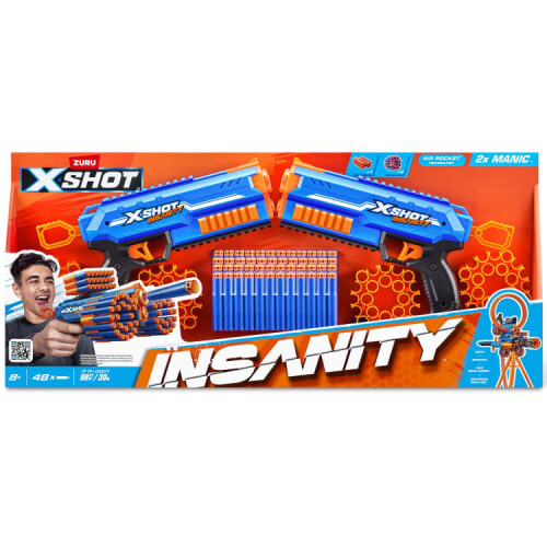Zuru X-Shot Insanity Manic Twin Pack 48xAir Pocket Technology Foam Darts