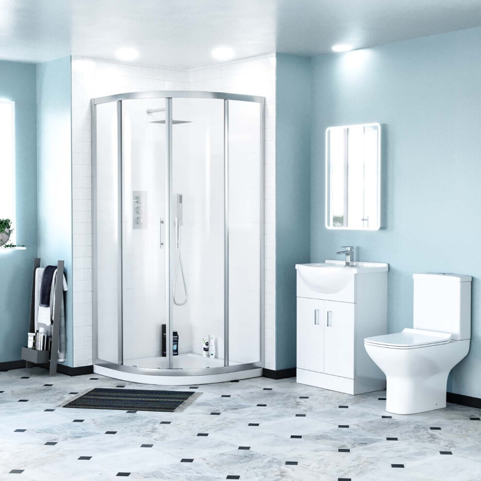 Nes Home Warton Rimless Toilet, Vanity Basin Unit & 800Mm Quadrant Shower Enclosure Suite