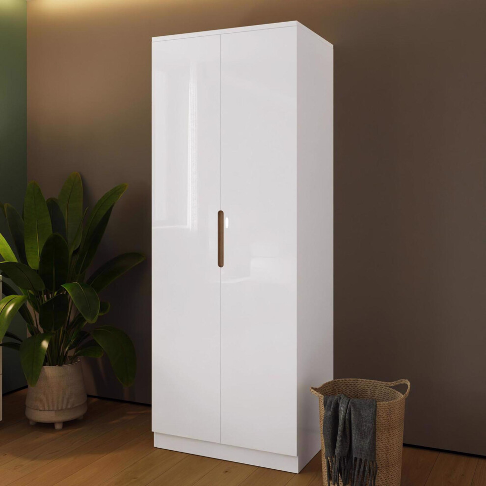 FWStyle Veloce 2 Door Wardrobe White High Gloss Oak-Effect