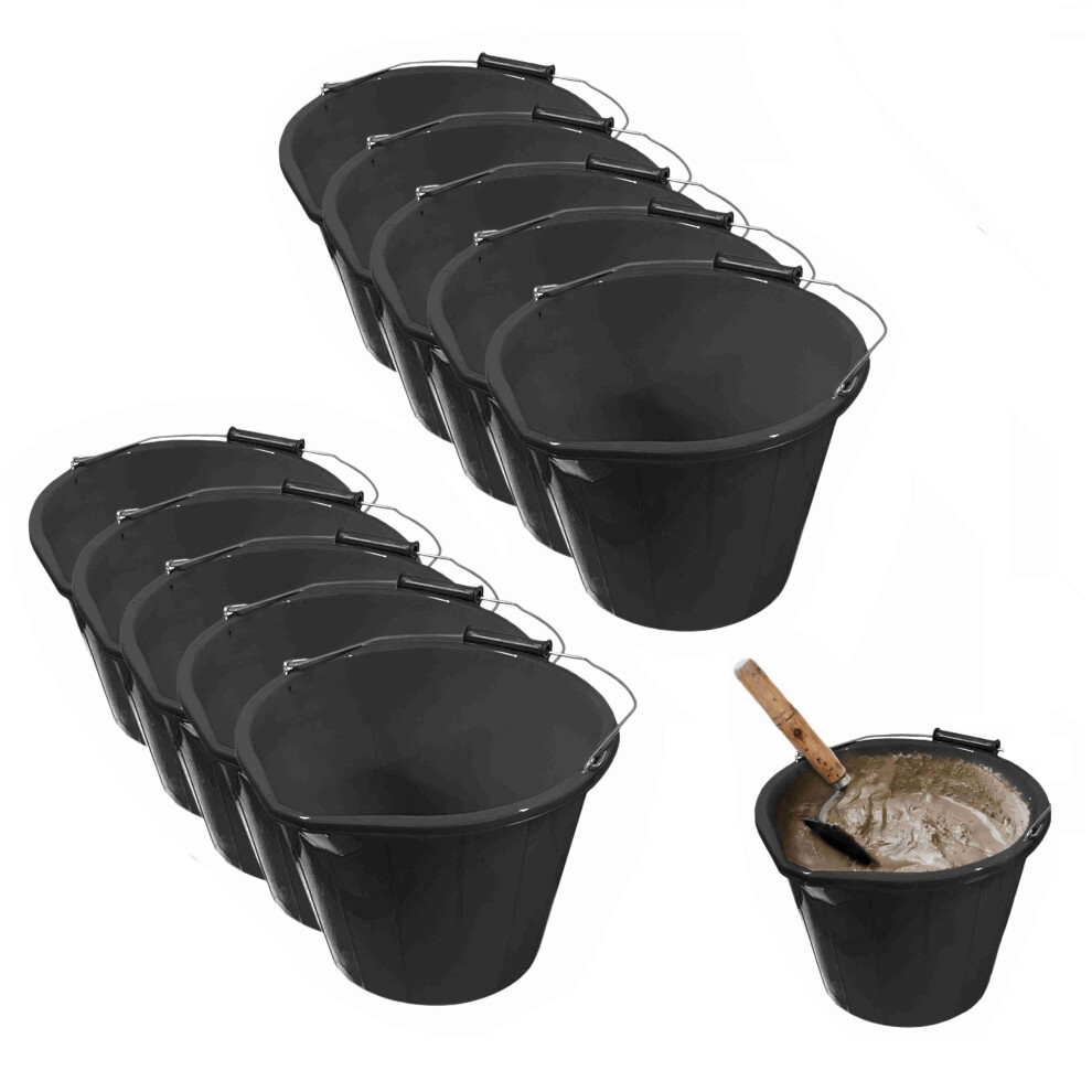 10 Plastic Builders Bucket With Handle Large 3 Gal Mixing Car Cleaning